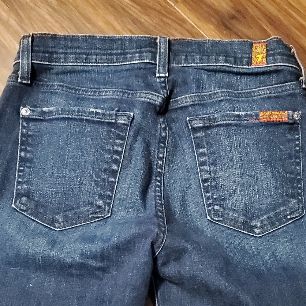 7 For All Mankind Dark Blue Distressed Skinny Jeans - Picture 5 of 7